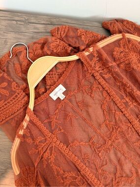 DIZZY GAL Boutique Rust Burnt Orange Bohemian Boho Eclectic Duster Large EUC